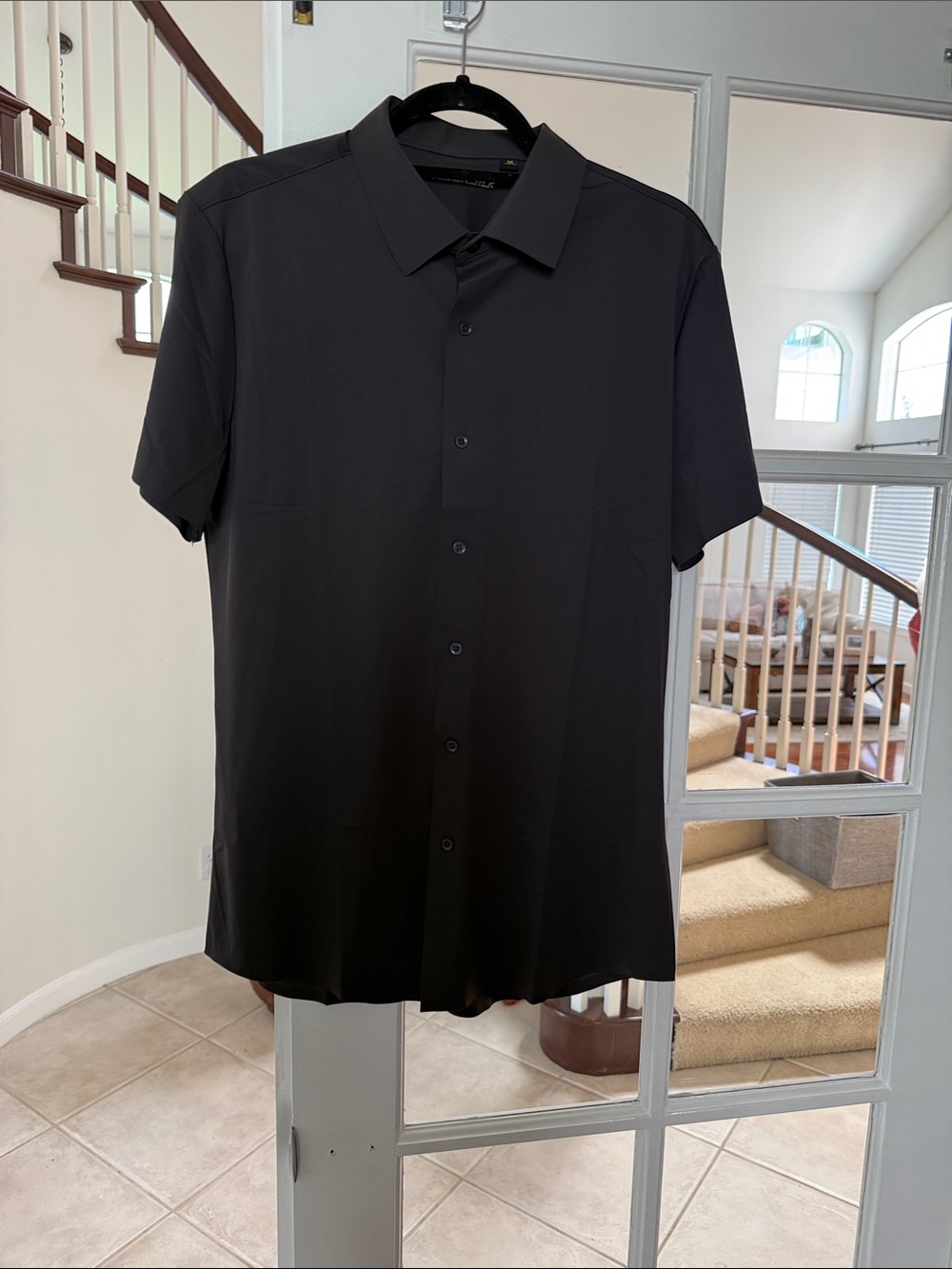 Men's NWOT Size M Black Spaidersilk Stretch Short-Sleeve Button-Up Shirt